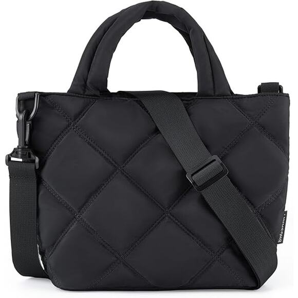 Black Quilted Mini Tote Bag Adjustable Crossbody Strap – Lightweight & Stylish - Picture 1 of 6